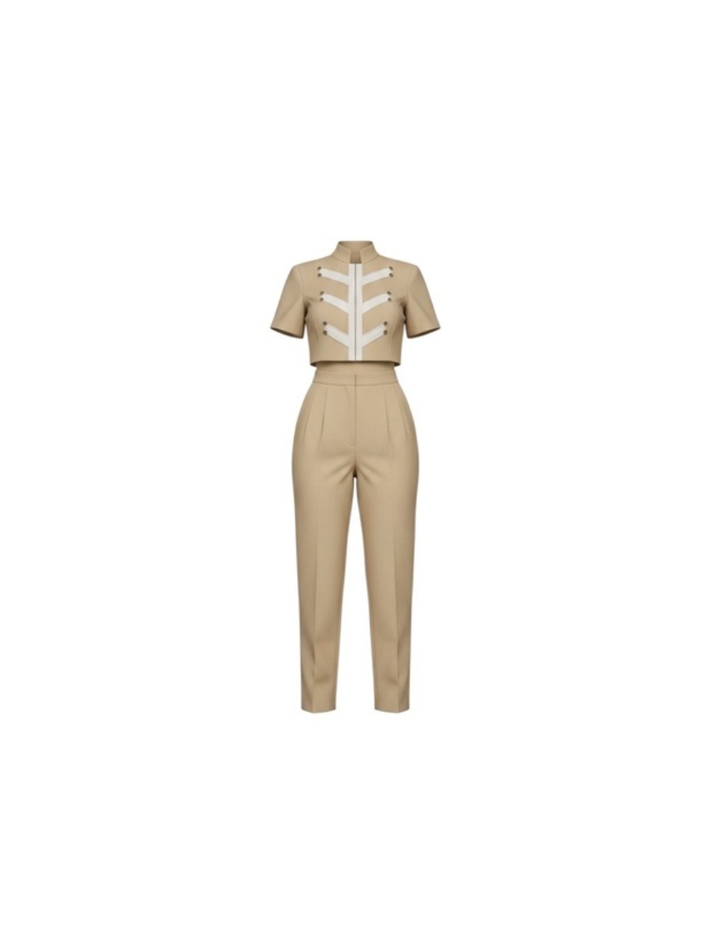 Vintage Military-Inspired Jumpsuit & Cropped Jacket Set